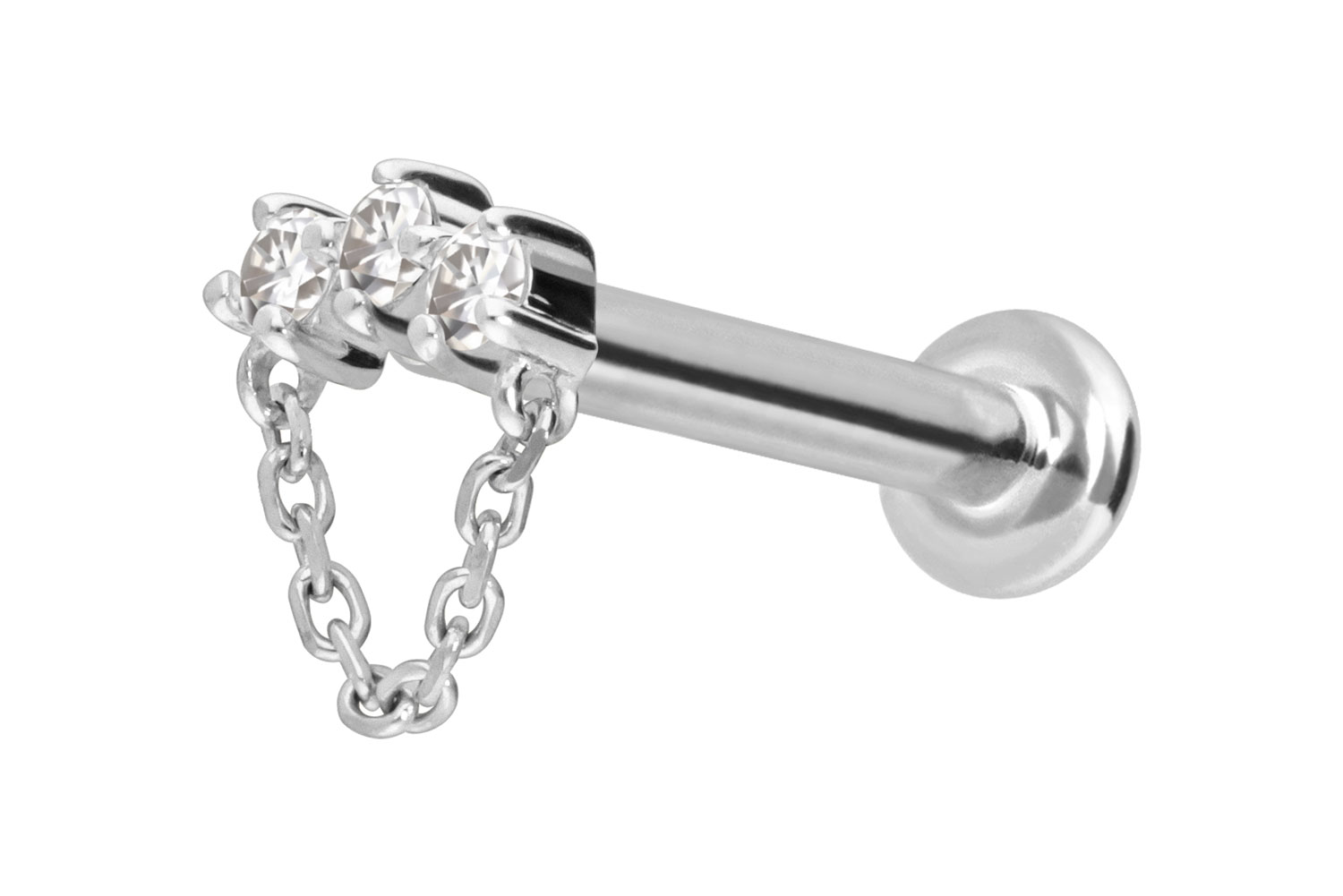 14 Karat Gold Labret Piercing mit Push Fit MOISSANIT-BOGEN + KETTE